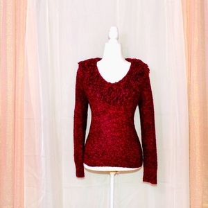 Norton Mcnaughton Fringe Collar Purple Sweater